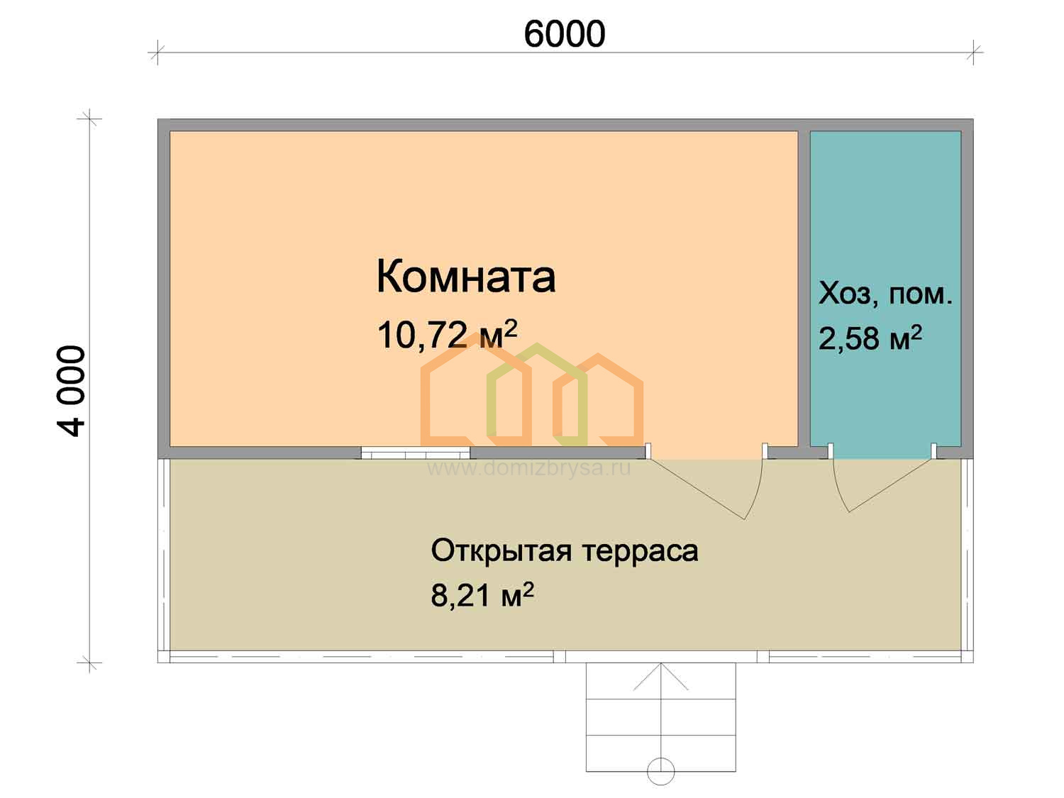 Брусовой садовый домик с террасой Кедр - 2 (БТ) 4x6 Площадь: 24 м² с  террасой купить под ключ в Москве