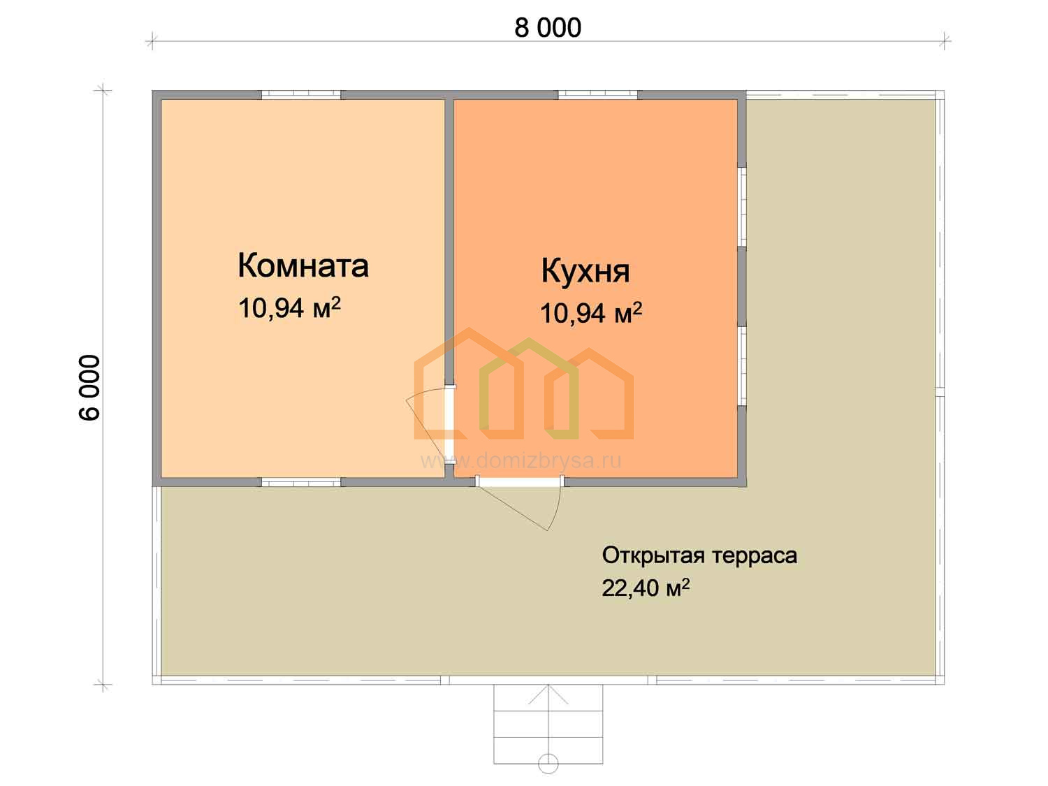 Брусовой садовый домик с террасой Бук - 1 (БТ) 6x8 Площадь: 48 м² с  террасой купить под ключ в Москве