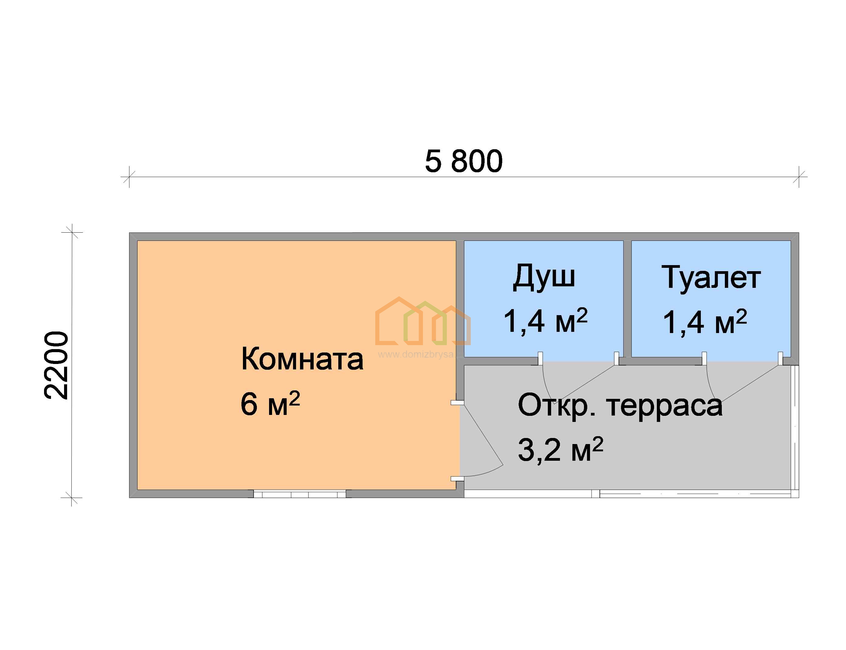 Дачная бытовка Василёк - 9 5.8x2.2 Площадь: 12.76 м² с крыльцом в готовом  виде с душем и туалетом под ключ в Москве и области