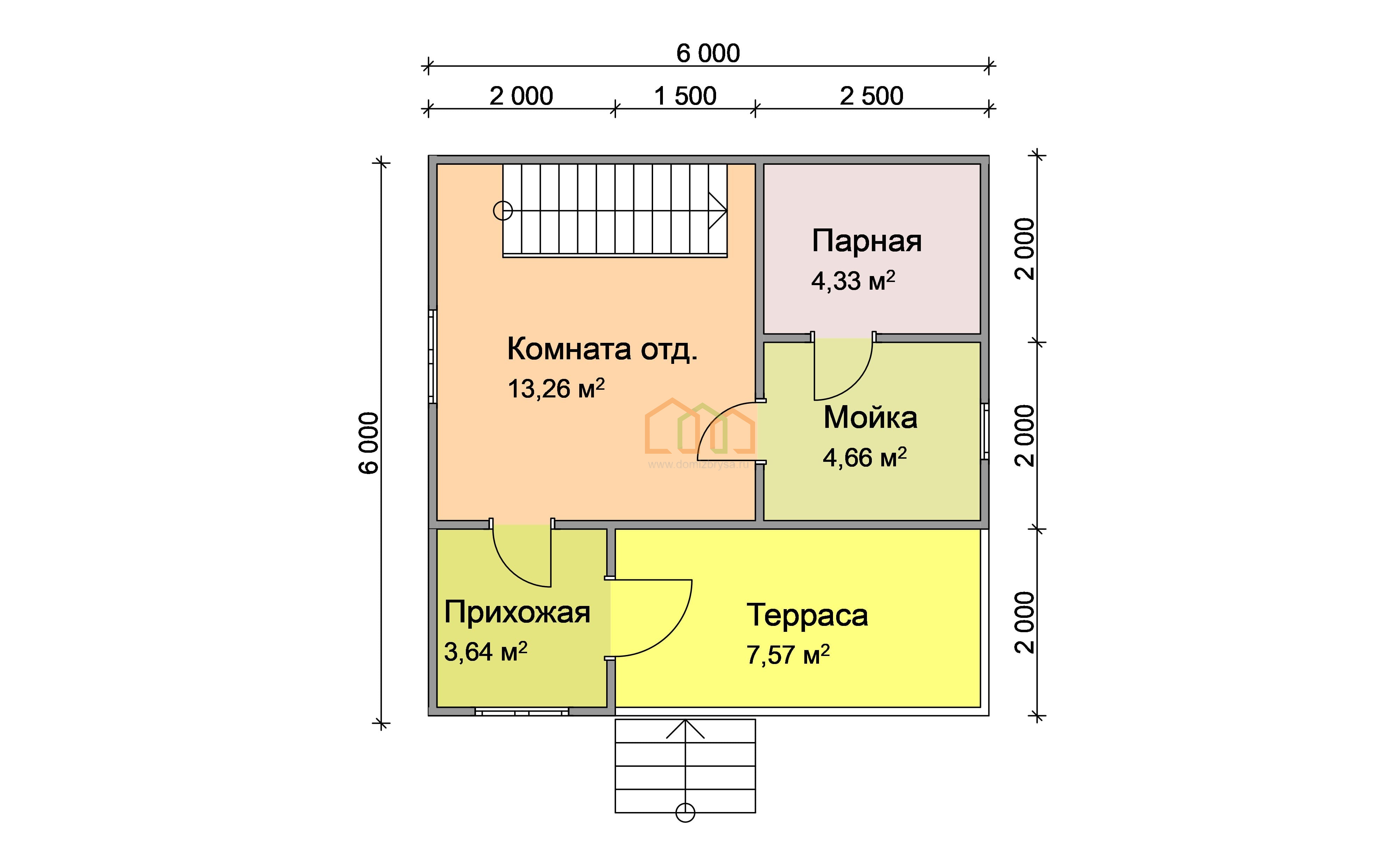 Каркасная баня с мансардой Венера-2 (К) 6x6 Площадь: 63 м² с террасой под  ключ в Москве