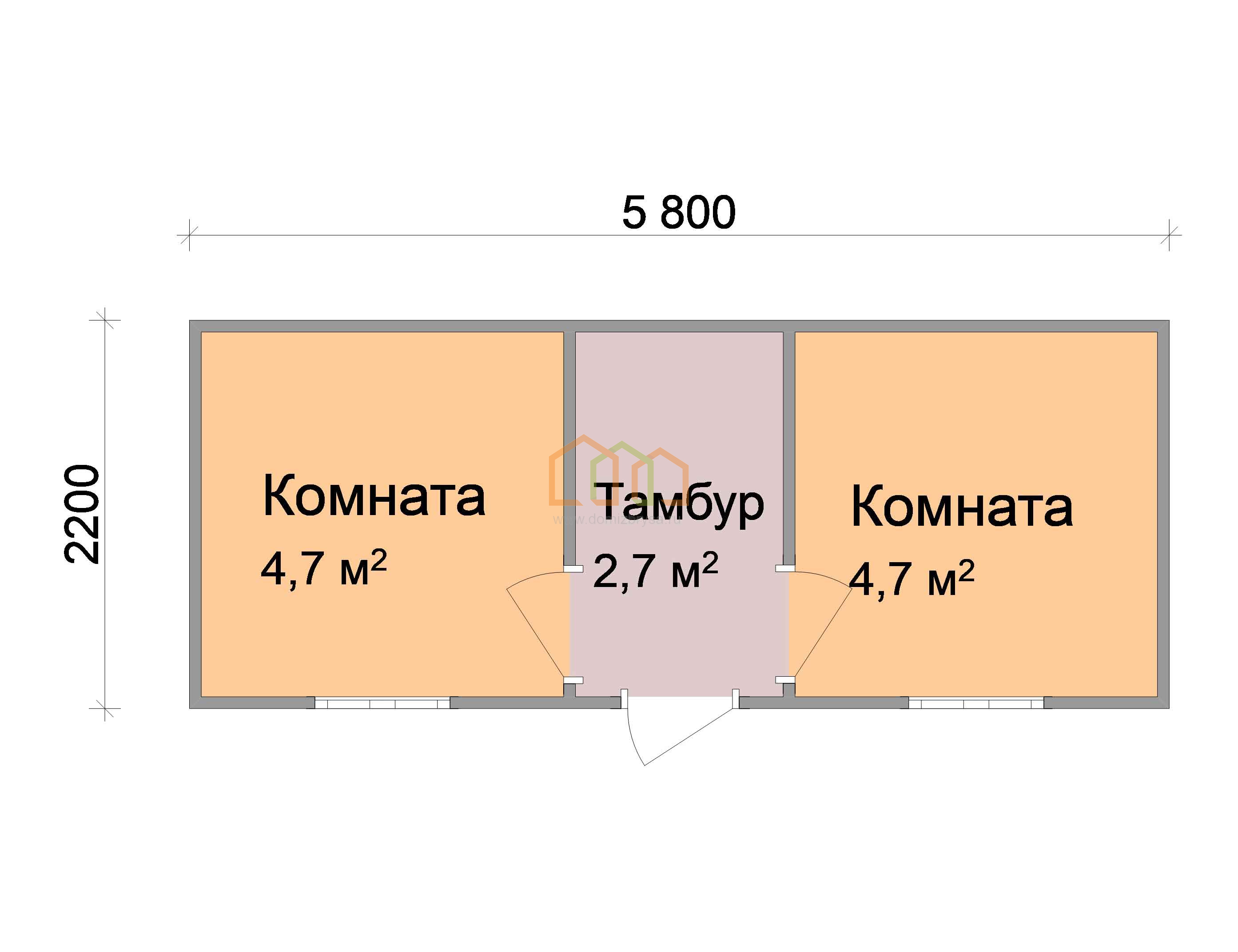 Дачная бытовка 2-х комнатная Лилия - 1 (С) 5.8x2.2 Площадь: 12.76 м² со  сборкой на участке под ключ в Москве и области