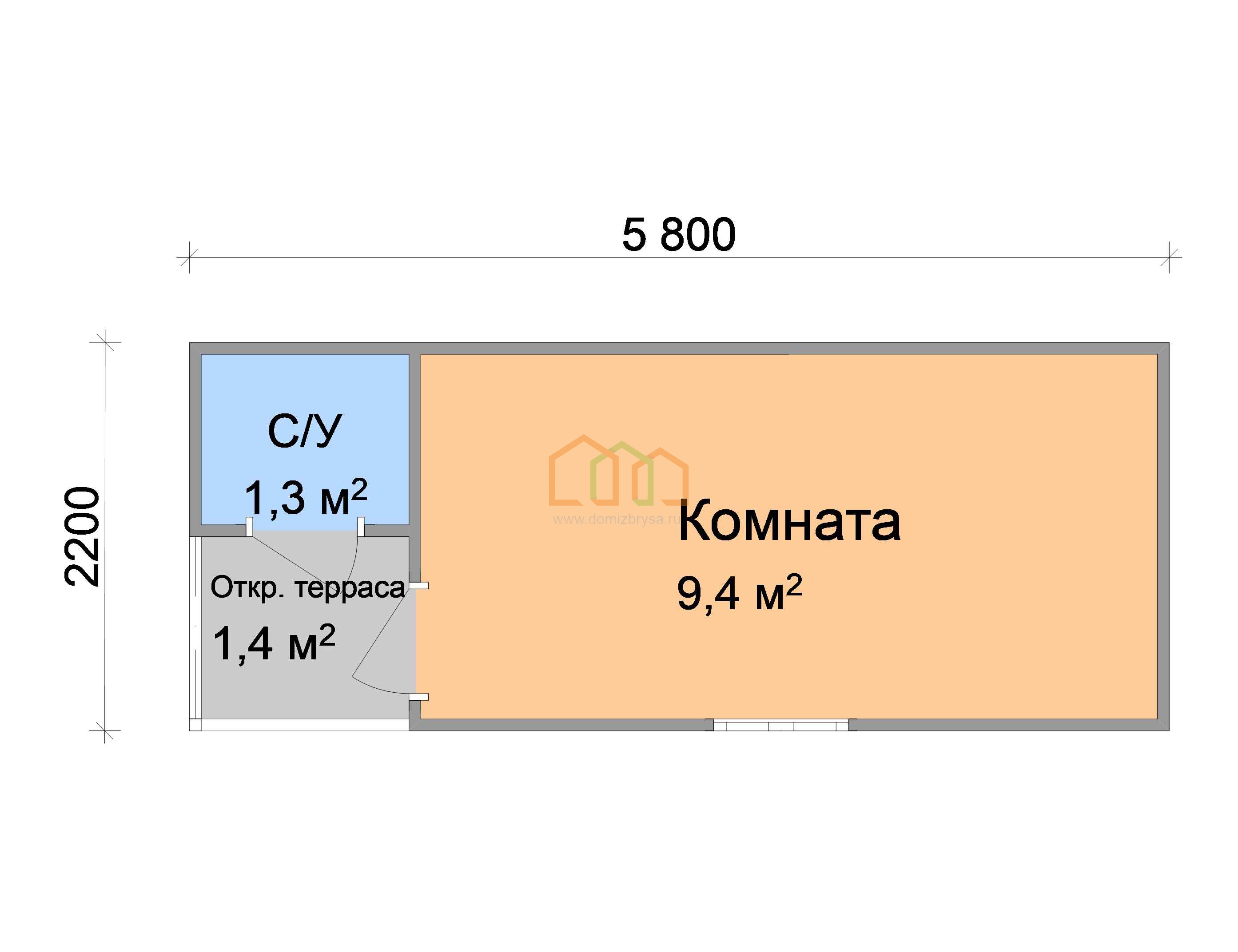 Дачная бытовка Василёк - 8 5.8x2.2 Площадь: 12.76 м² с крыльцом в готовом  виде с туалетом под ключ в Москве и области