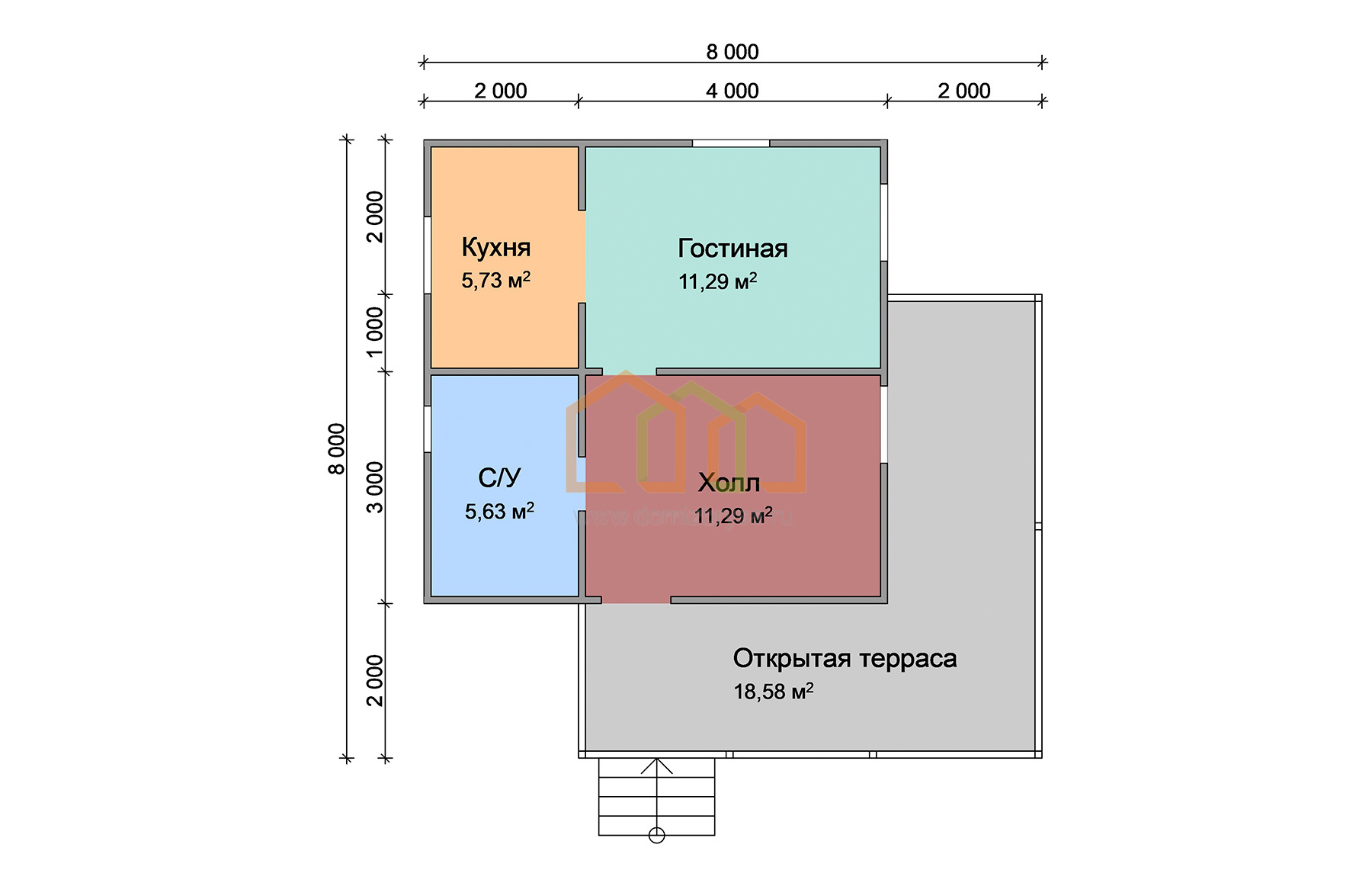 Дом из бруса под усадку 8х8 купить в Москве, площадь: 83 Брус 140х140 мм. с  террасой