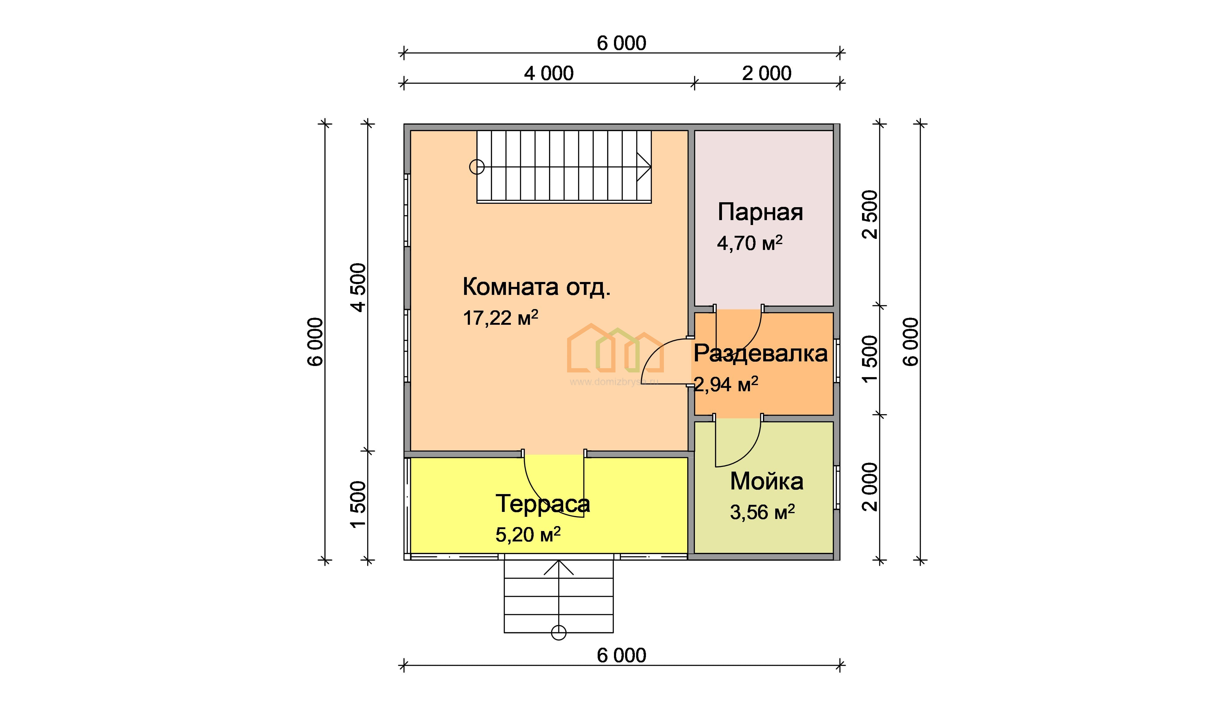 Баня из бруса с мансардой Венера - 3 6x6 Площадь: 63 м² с балконом под ключ  в Москве