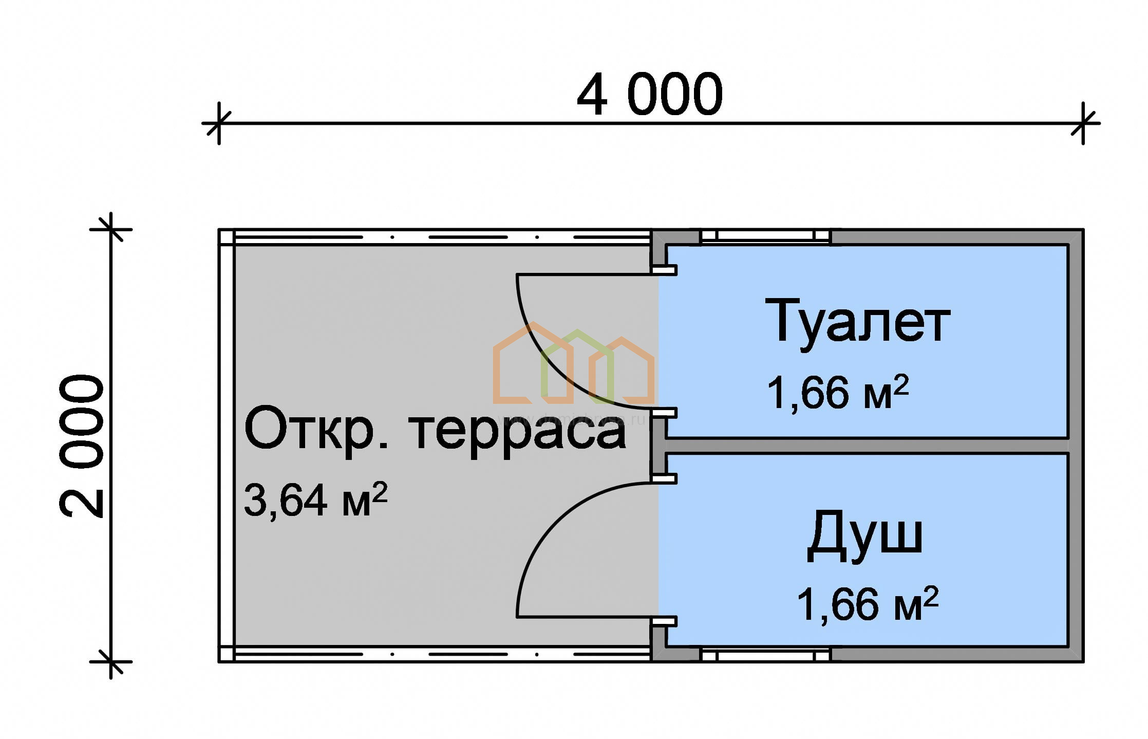 Хозблок с верандой Герда 2x4 Площадь: 8 м² с верандой со сборкой на участке  с душем и туалетом под ключ в Москве