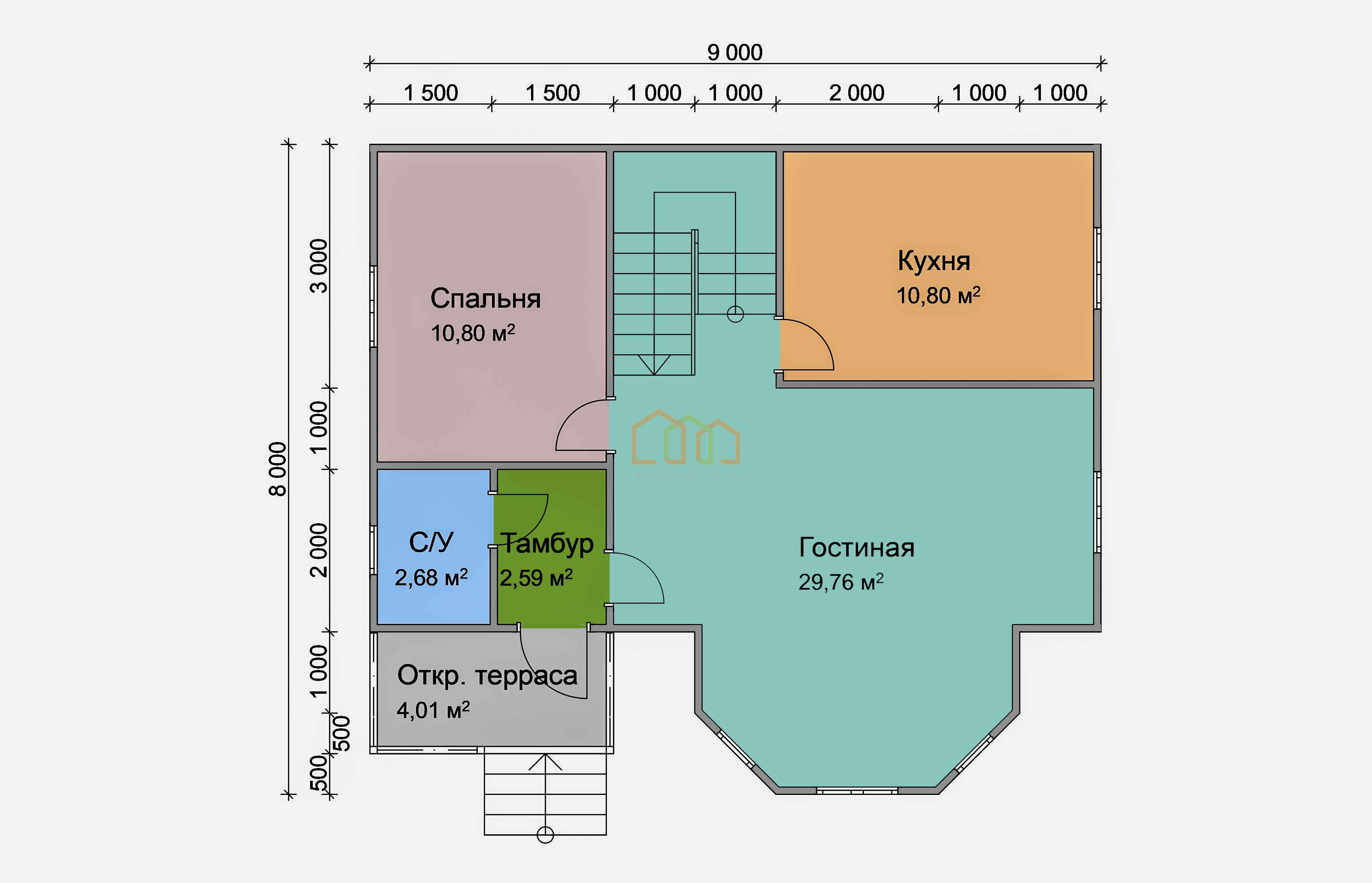 Дом из бруса 8х9 с эркером купить в Москве за 2185000, площадь: 119.5 м2,  Брус 90х140 мм.