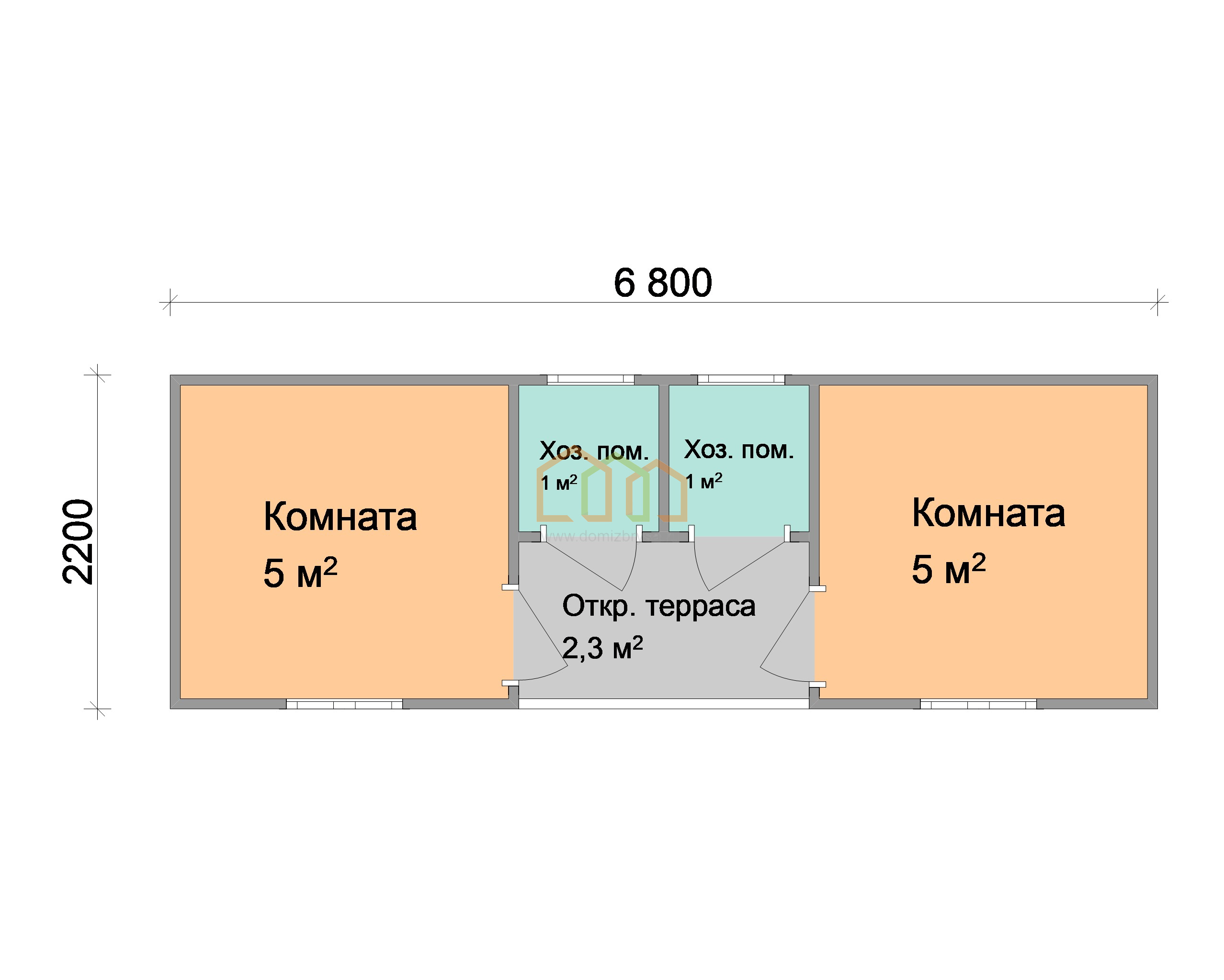 Дачная бытовка 2-х комнатная Ландыш - 5 6.8x2.2 Площадь: 14.96 м² в готовом  виде с душем и туалетом под ключ в Москве и области