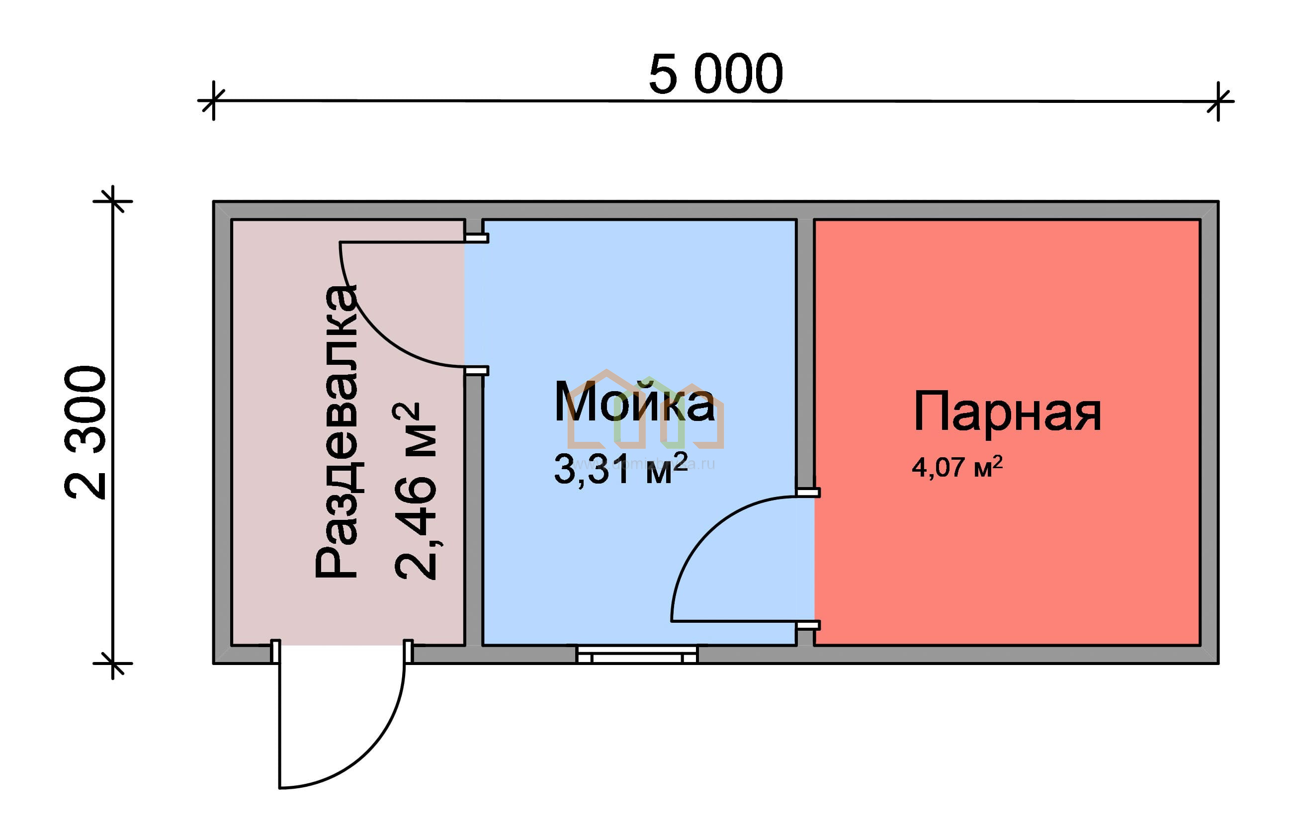 Перевозная каркасная баня 5х2,3 Площадь: 11.5 м² со сборкой на участке цена  323500 под ключ в Москве