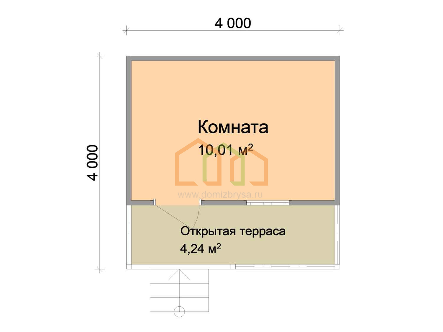 Каркасный садовый домик с террасой Липа (КТ) 4x4 Площадь: 16 м² с террасой  под ключ в Москве