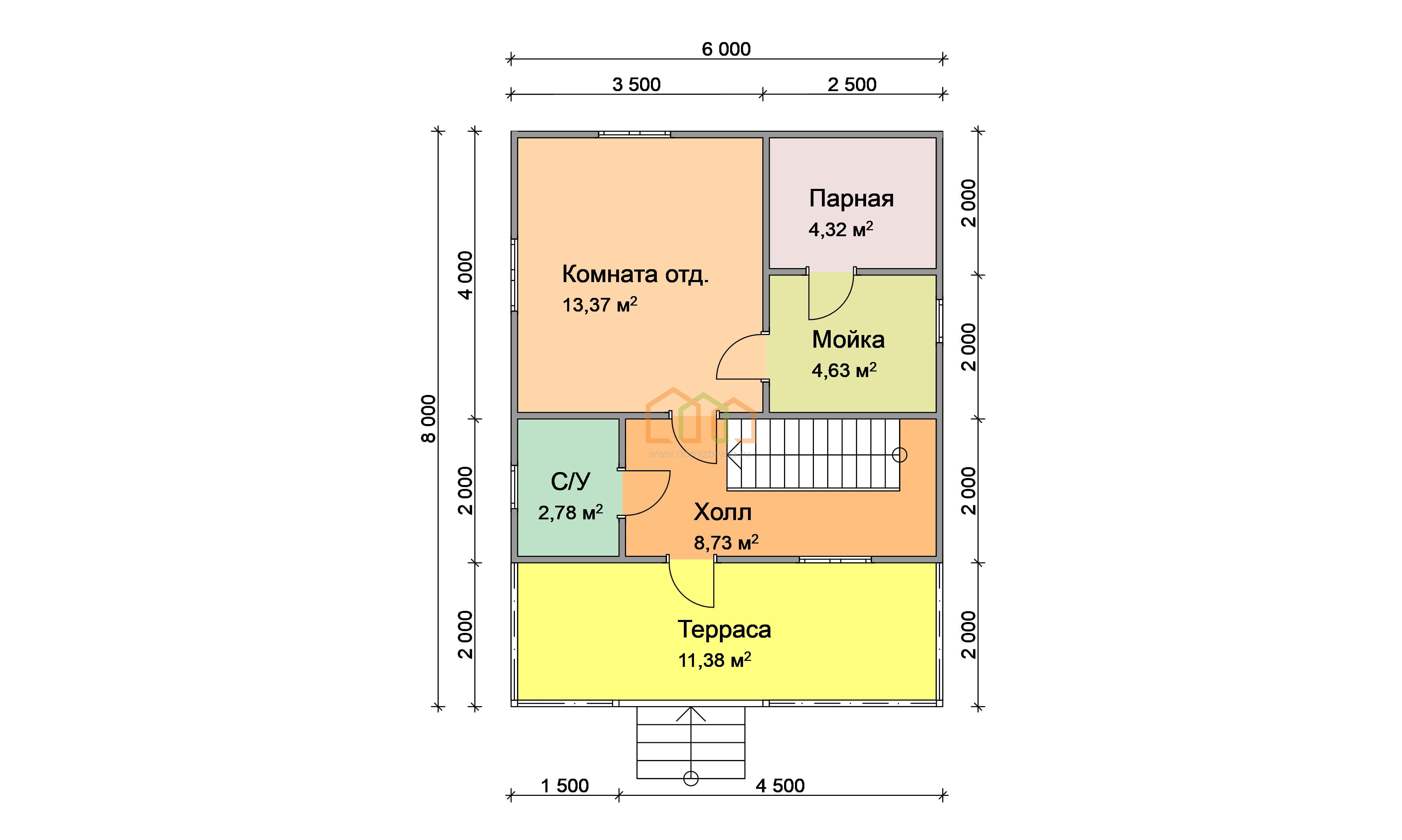 Баня из бруса с мансардой Меркурий - 1 6x8 Площадь: 84 м² с террасой под  ключ в Москве