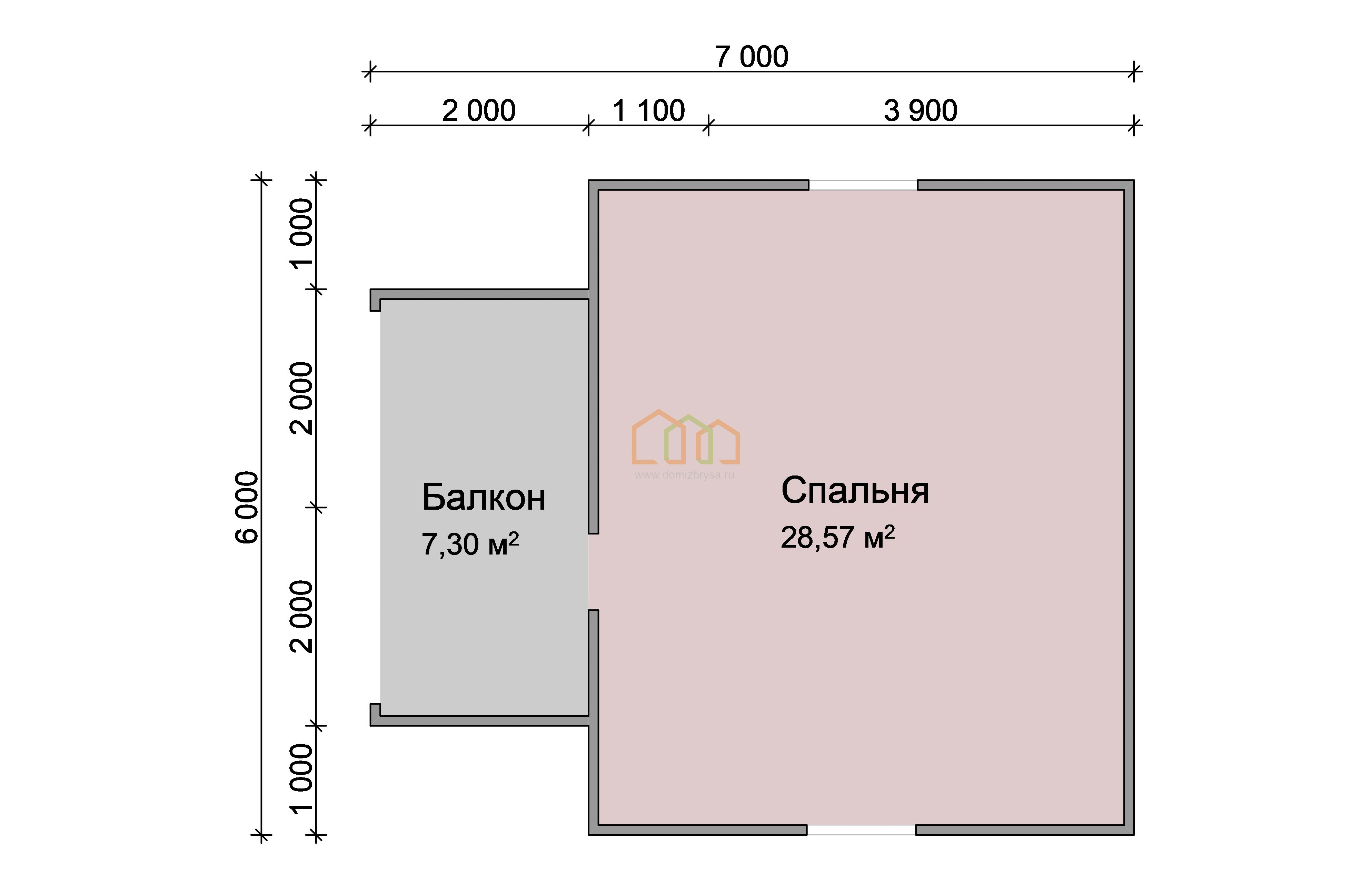 Дом из бруса под усадку 6х7 купить в Москве, площадь: 80 Брус 140х140 мм. с  балконом