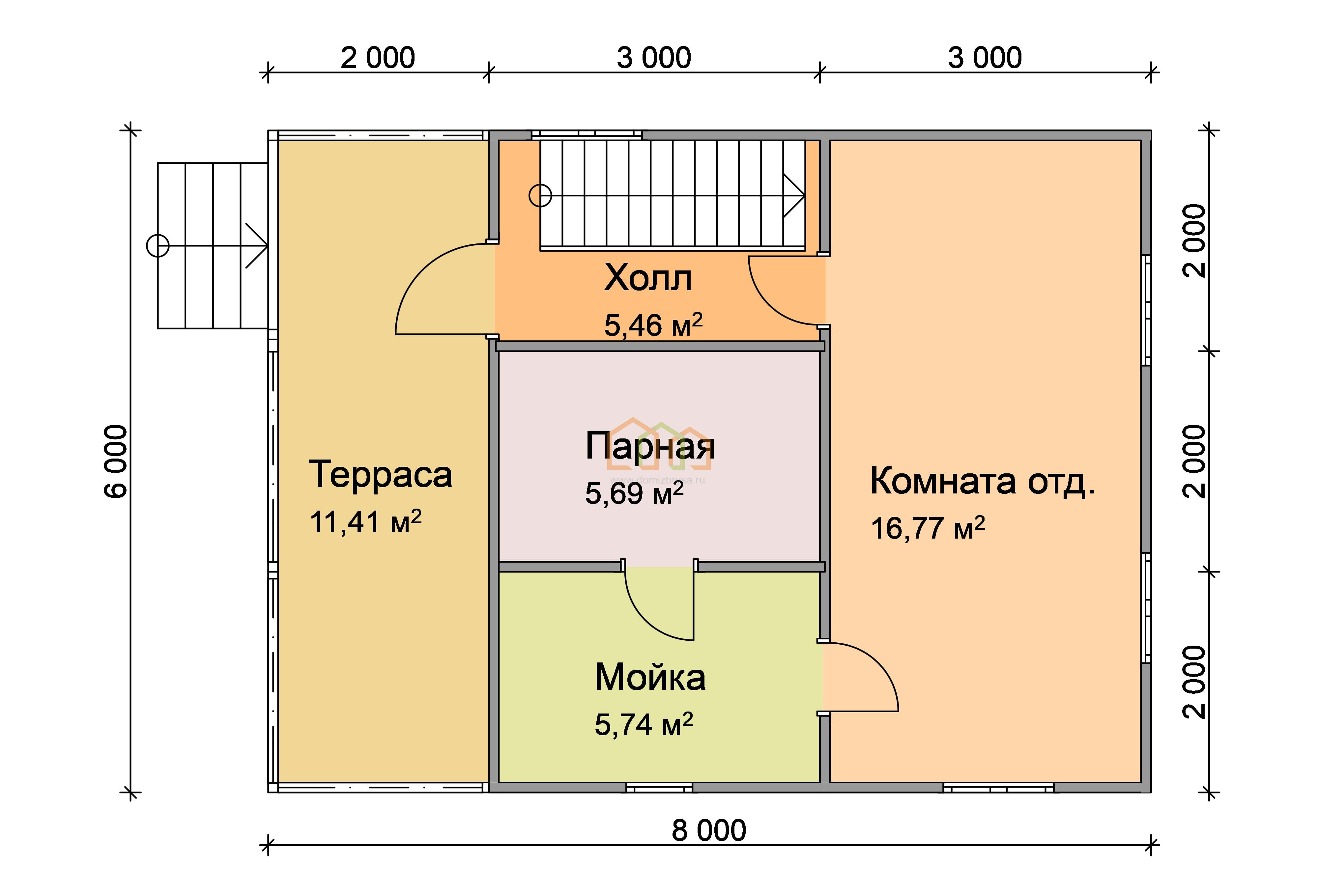 Каркасная баня с мансардой Меркурий (К) 6x8 Площадь: 75 м² с террасой под  ключ в Москве