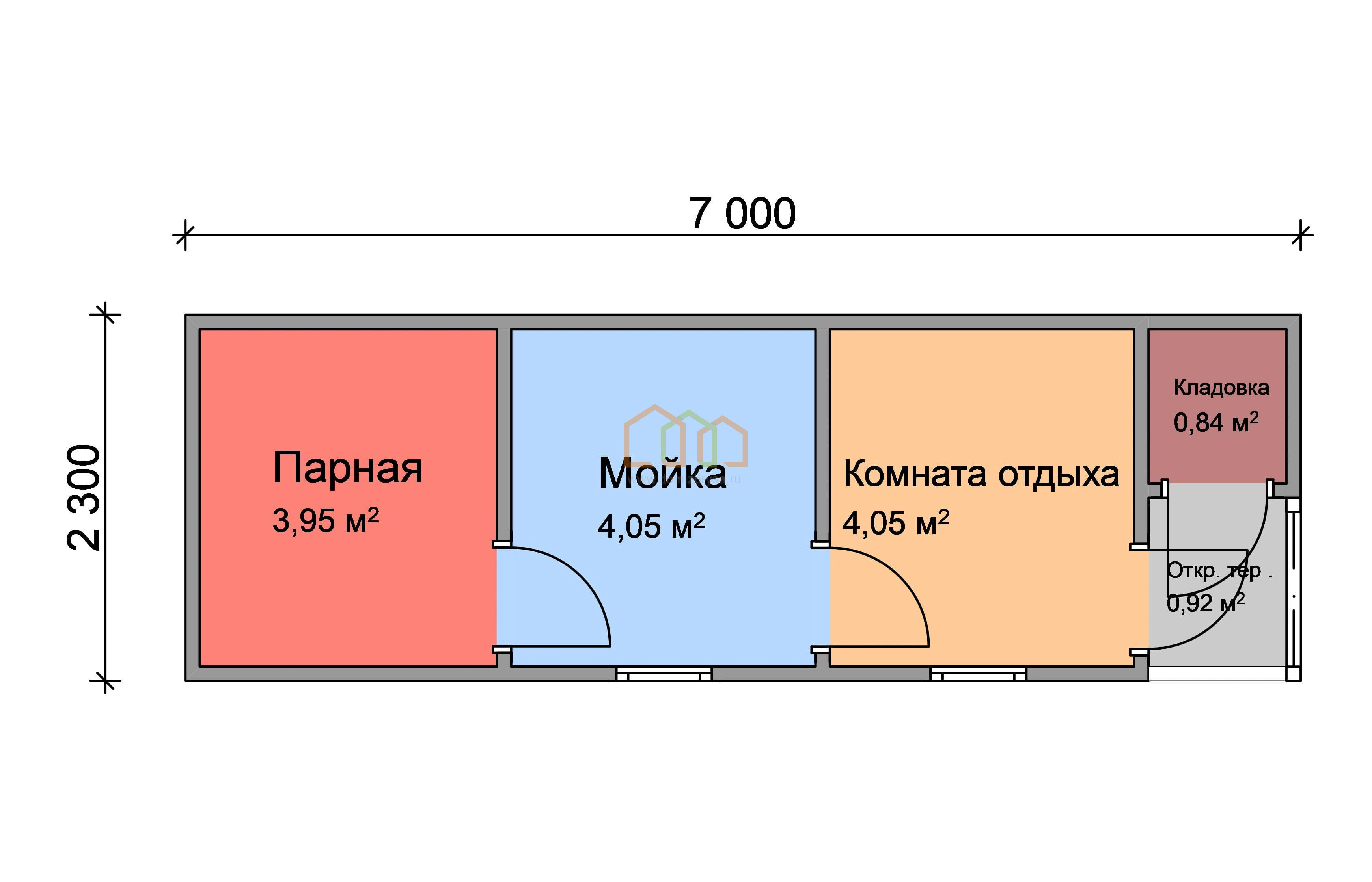 Перевозная каркасная баня 7х2,3 с кладовкой Площадь: 16.1 м² со сборкой на  участке цена 389000 под ключ в Москве