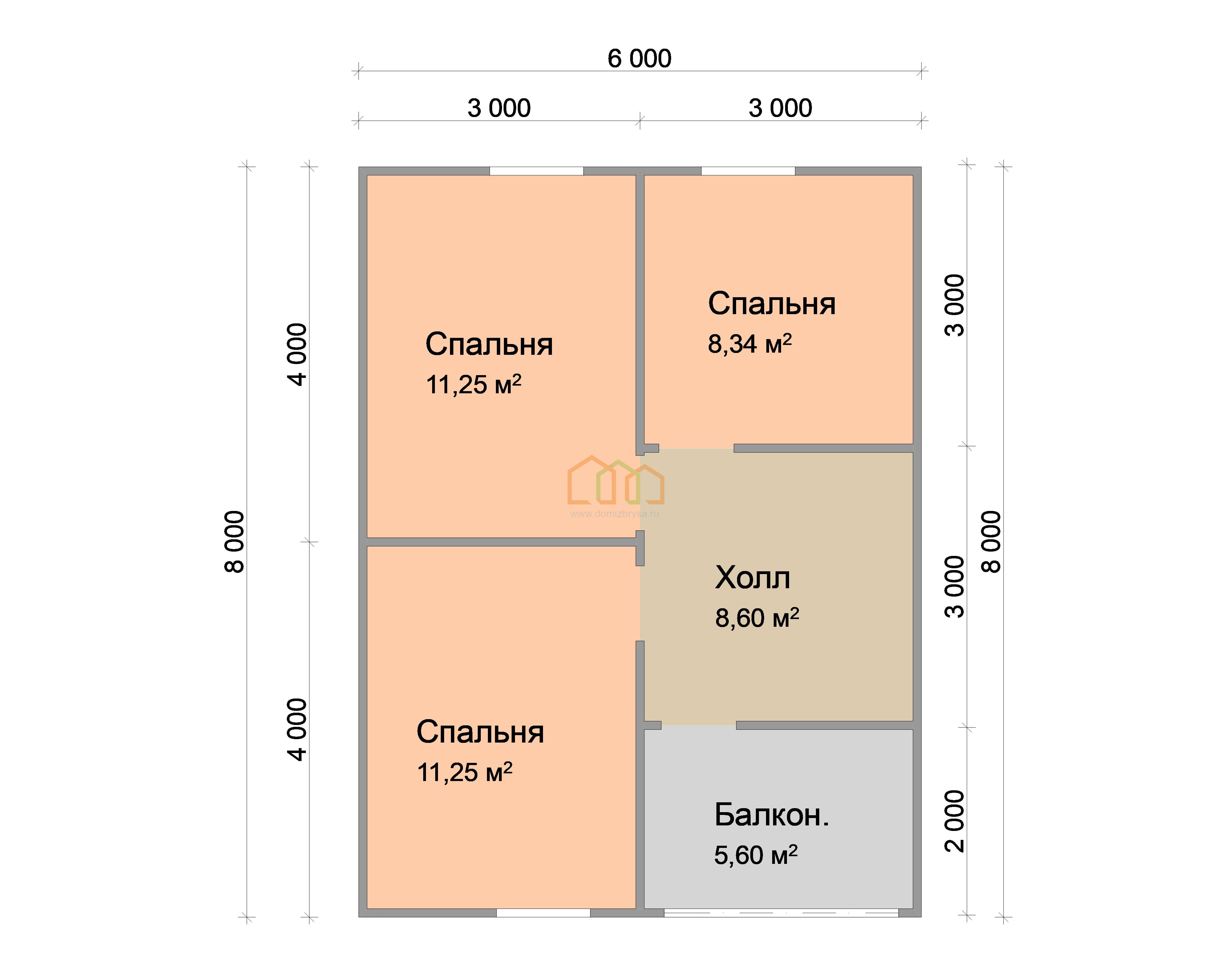 Каркасный дом без внутренней отделки 8х8 с мансардой - цена 1181000 руб в  Москве. Площадь: 112 м² с балконом