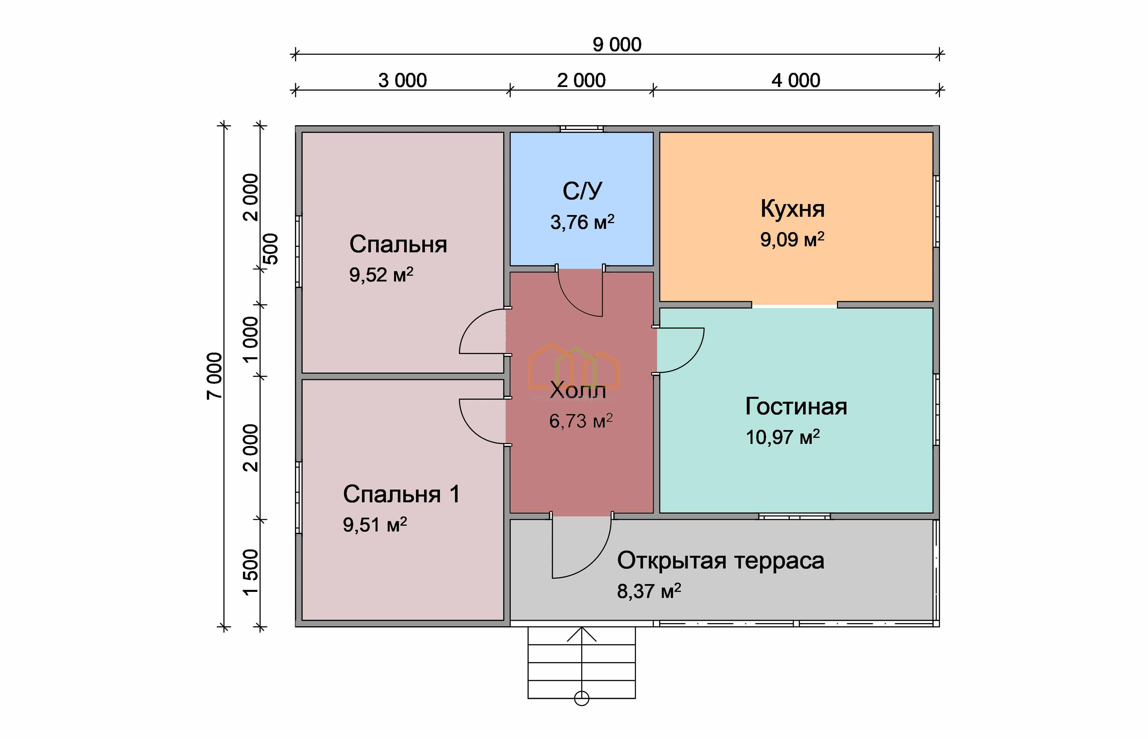 План дома из бруса 9 на 9 одноэтажный