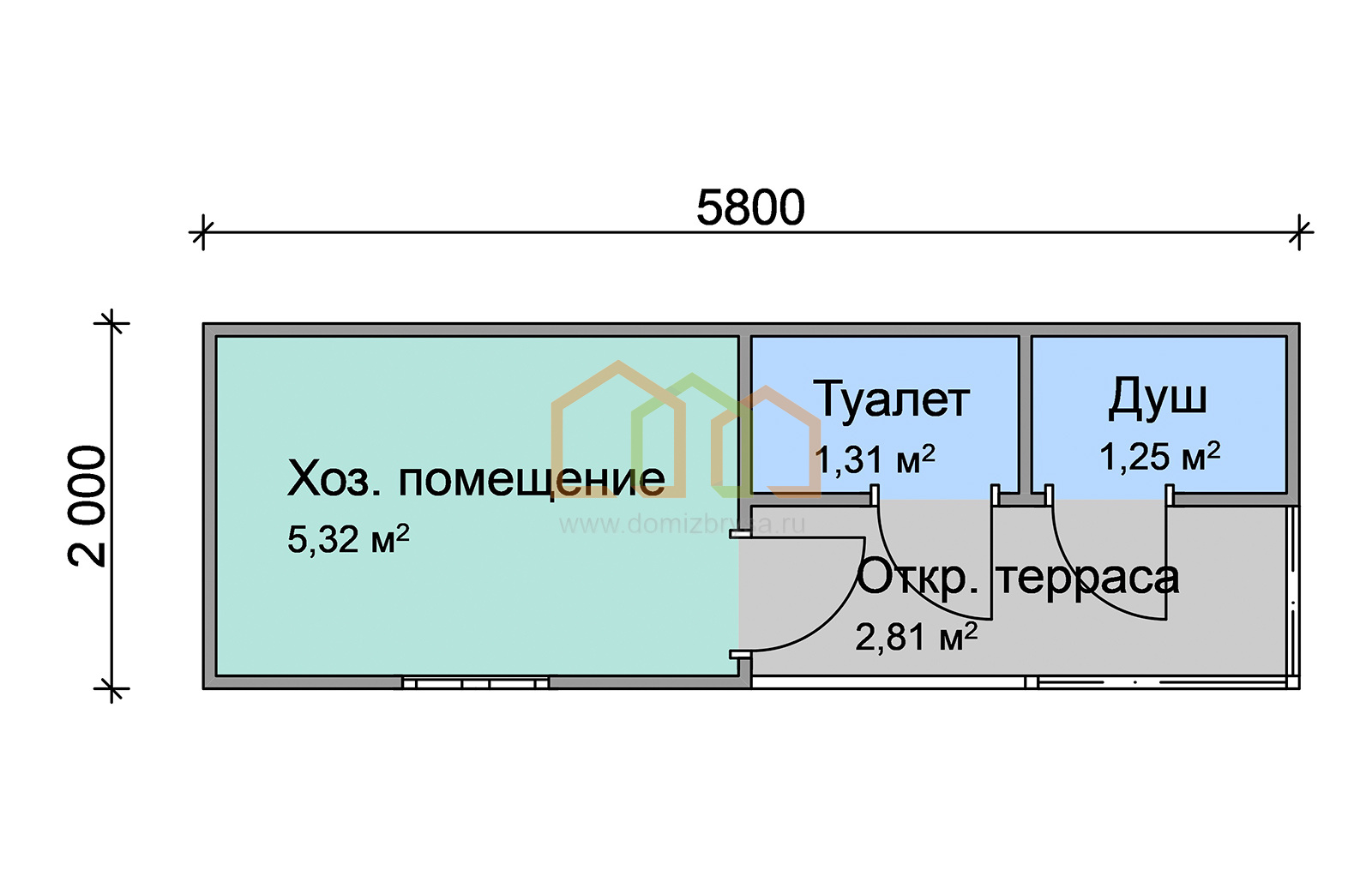 Хозблок для дачи Слава (С) 2х5.8 Площадь: 11,6 м² с террасой со сборкой на  участке с душем, туалетом и кладовкой под ключ в Москве