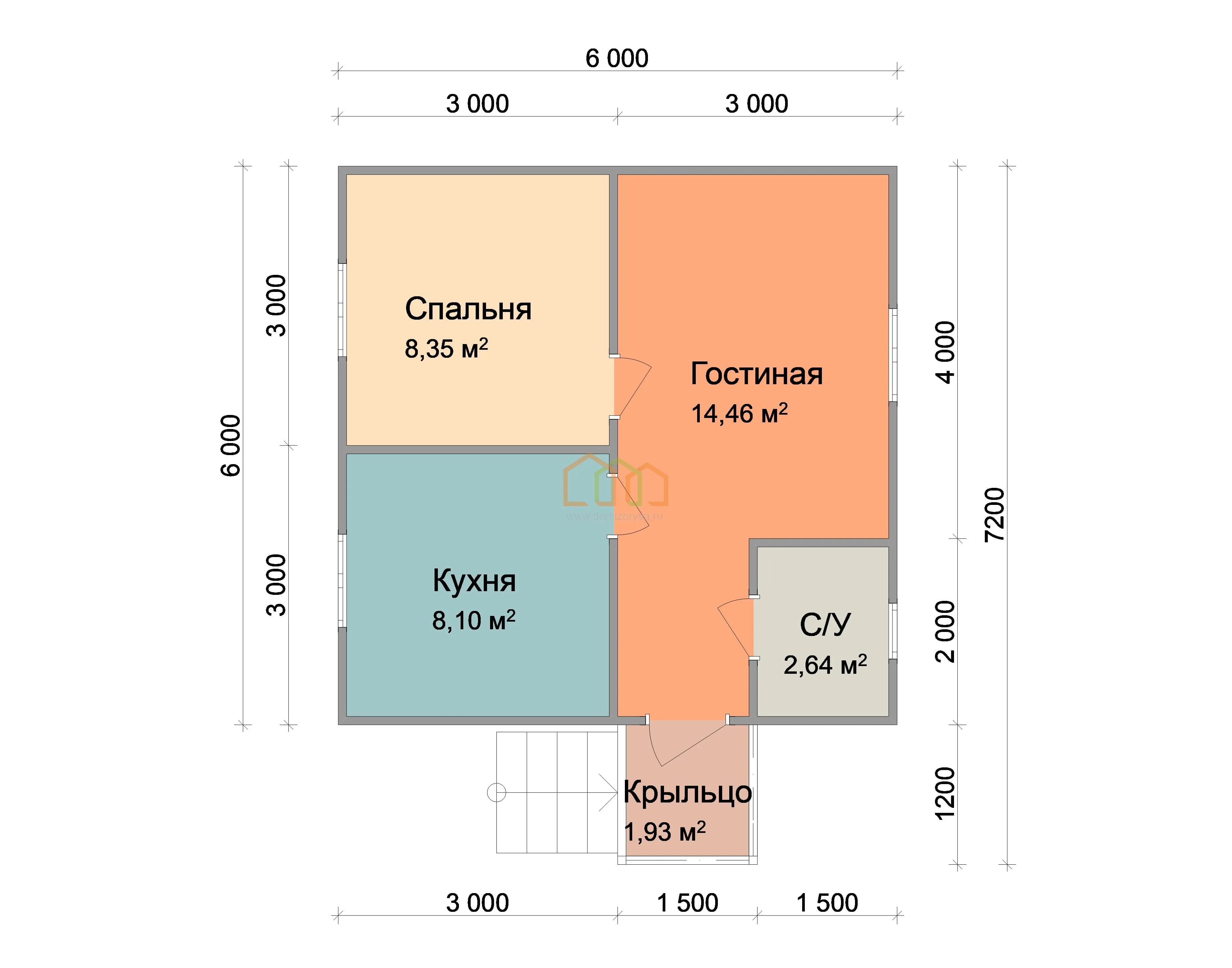 Каркасный дом 6 на 4 с одной спальней, проект и цена в Москве - КДБО - 53Строй